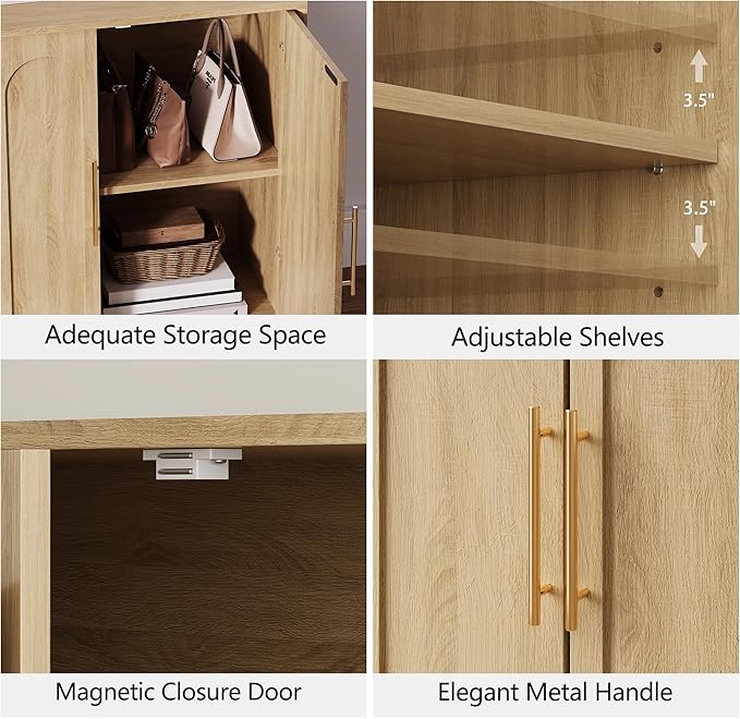 FORTUNETEC Sideboard Buffet Cabinet with Storage Set of 3, Mid Century Modern Accent Cabinet with Arched Doors, Modular Media Console, Credenza for Living Room Kitchen Dining Room Entryway, Oak