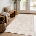 FMFUNCTEX 4x5 Washable Area Rug Neutral Vintage Beige Distressed Non Slip Low Pile Traditional Indoor Carpet for Living Room Bedroom Soft Retro Mat Throw Rug for Dining Office Kitchen Dorm Entryway