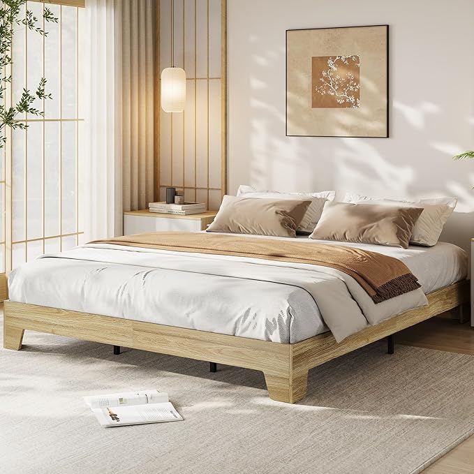 GarveeHome King Size Platform Bed Frame, Minimalist Wood Bed Frame No Headboard Needed, Sturdy Low Profile Bed with Natural Wood Grain, Noise-Free & Easy Assembly