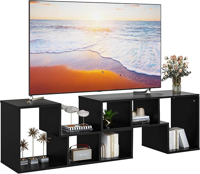 Recaceik Cube Bookshelf 2 Shelf Bookcase L-Shaped TV Console Stand Modern Entertainment Center with Open Storage Shelves for CDs/Movies/Books for Living Room, Bedroom, Home Office (Black)