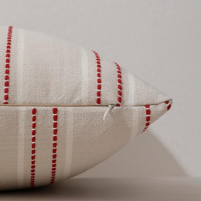Hckot Christmas Throw Pillow Covers 12x20 Red Pillow Covers Striped Xmas Decorations Pillows Lumbar Farmhouse Cushion Covers Winter Holiday Decor for Sofa Living Room (Red)