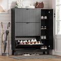 Shoe Cabinet Storage for Entryway with 3 Flip Drawers & Side Cabinet, Fluted Narrow Shoe Organizer with Wooden Leg, Freestanding Shoe Storage Hidden Shoe Rack Organizer for Front Door Entrance, Black