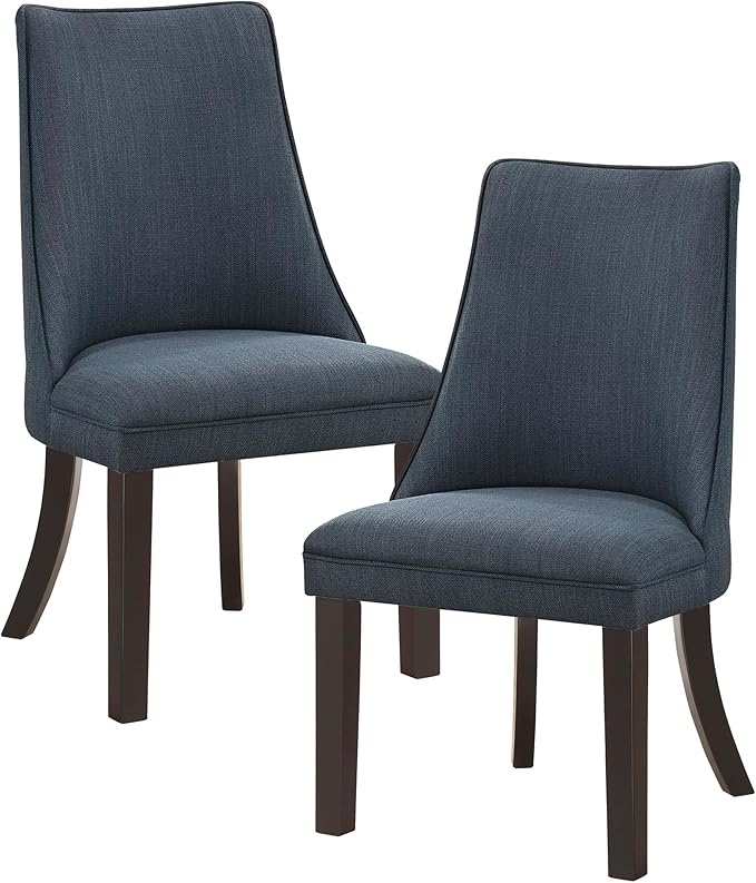 Lexicon Kitchen & Dining Room Chairs, Dining Chairs Set of 2, Fabric Upholstered Dining Chairs, Rubberwood Armless Dining Chairs with Curved Back, Modern Dining Chair, Easy Assembly, Blue Gray