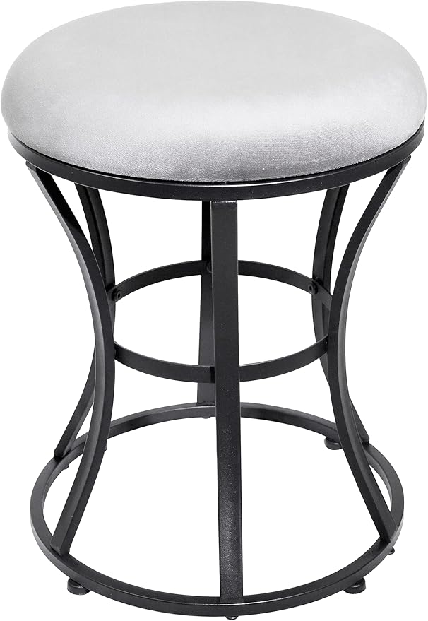 Vanity Stool, Grey Stools for Makeup Room, Round Ottoman Foot Stool, Velvet Footrest Vanity Chair for Bathroom, Bedroom, Living Room Furniture, Entryway, Offices