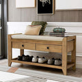 LUMISOL Storage Bench, Shoe Rack with Upholstered Seat and 2 Drawers, Solid Wood Entryway Storage Bench with Shoe Rack for Entryway, Living Room, Bedroom, Old Pine