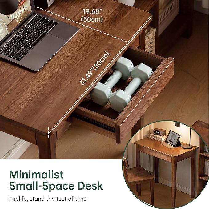 Mid-Century Modern Walnut Desk, Solid Wood Desk, Computer Desk with Drawers, Writing Desk for Study, Bedroom, Work 31.49" W