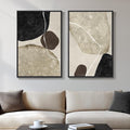 Framed Neutral Abstract Wall Art, 2 Piece Large Modern Black Beige Brown Canvas Prints Paintings Artwork for Walls, Minimalist Stone Shape Pictures for Living Room Dining Bedroom Wall Decor 20x30 In