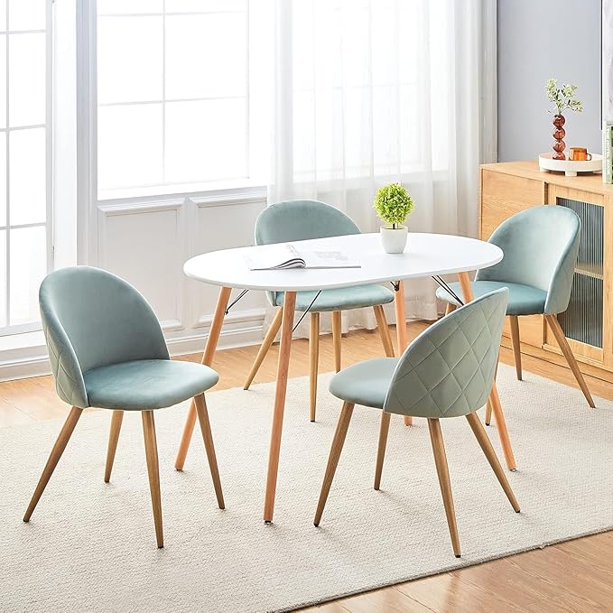 Homy Casa Dining Chairs Set of 4 Velvet Accent KitchenChairs Set Scandinavian Style Side Chair Set for Living Dining Room Lounge, Metal Legs and Soft Seats, Green 4PCS
