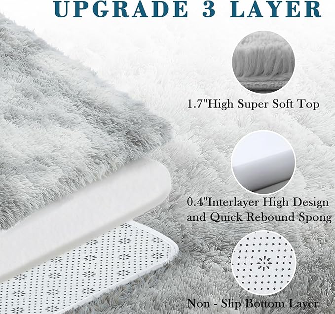 Area Rugs 9x12 Living Room, Large Area Rug Shag Shaggy Carpet Soft Plush Furry Bedside Rug, Machine Washable Area Rugs for Bedroom Kids Girls Boys Anti Slip(9 x 12, Light Grey Tie-Dyed)