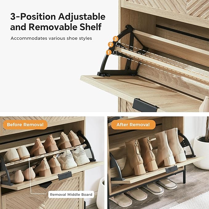 Shoe Cabinet Storage with 2 Flip Drawers, Narrow Hidden Shoes Cabinet Organizer for Entryway, Freestanding Slim Shoe Rack Front Door Entrance(Oak)
