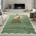 GarveeHome Scalloped Washable Rugs 8x10 Area Rugs for Living Room Modern Non Slip Throw Rugs Large Rug for Bedroom Low Pile Non Shedding Stain Resistant Carpet for Dining Room 8'x10' Green