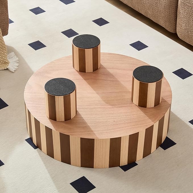 31.5" Modern Round Wood Coffee Table MDF Center Table Striped Design Modern Dinning Table for Living Room, Office, Apartment.(Stripes)