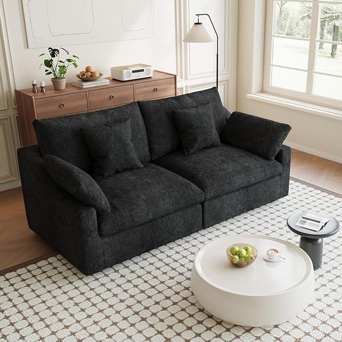 Modular Sectional Sofa Cloud Couch, 82.68" Loveseat with Pillows, Modern Minimalist Deep Seat Sofa Couches for Apartment Small Space, Sofa Covers Washable&Removable, Black