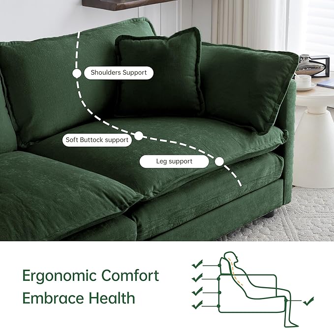 Modular Sectional Sofa, 76.7 Inch I-Shaped Cloud Sofa with Deep Seat Comfortable Chenille Sofa with Cushion Double Sectional Sofa for Living Room Apartment,Evergreen