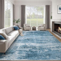 Washable Rug 9x12 Area Rugs for Living Room: Large Neutral Soft Rug Abstract Non Slip Low Pile Modern Carpet for Bedroom Kitchen Nursery Office Dining Room Indoor (Darkblue, 9'x12')