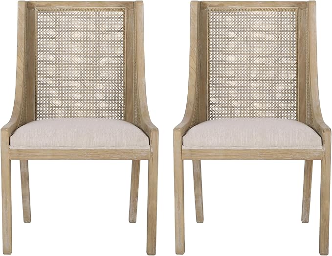 Maurers Upholstered Dining Chairs - Cane and Wood - Beige/Natural (Set of 2)