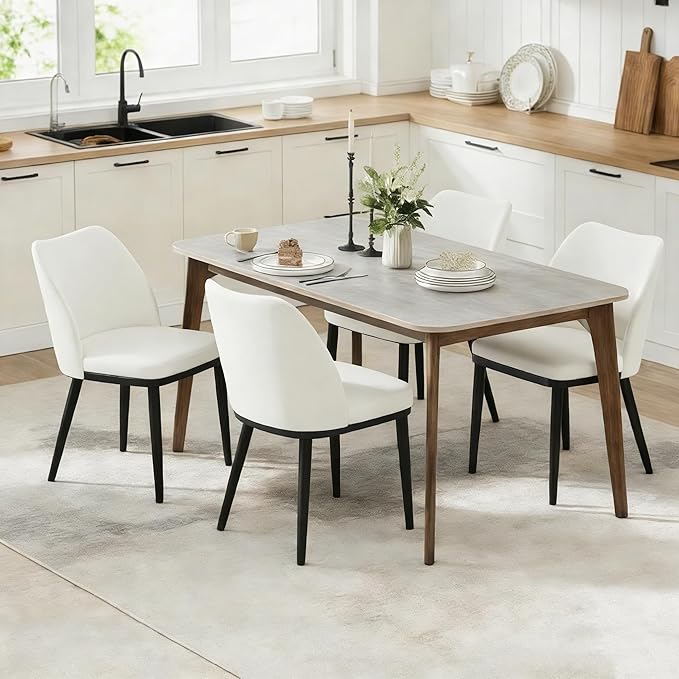 GarveeHome Wooden Dining Chairs Set of 4, Upholstered Kitchen Dining Room Chairs with Padded Seat and Wood Legs, Modern Fabric Side Dinner Chair for Kitchen, Dining Room, Restaurant, Cafe