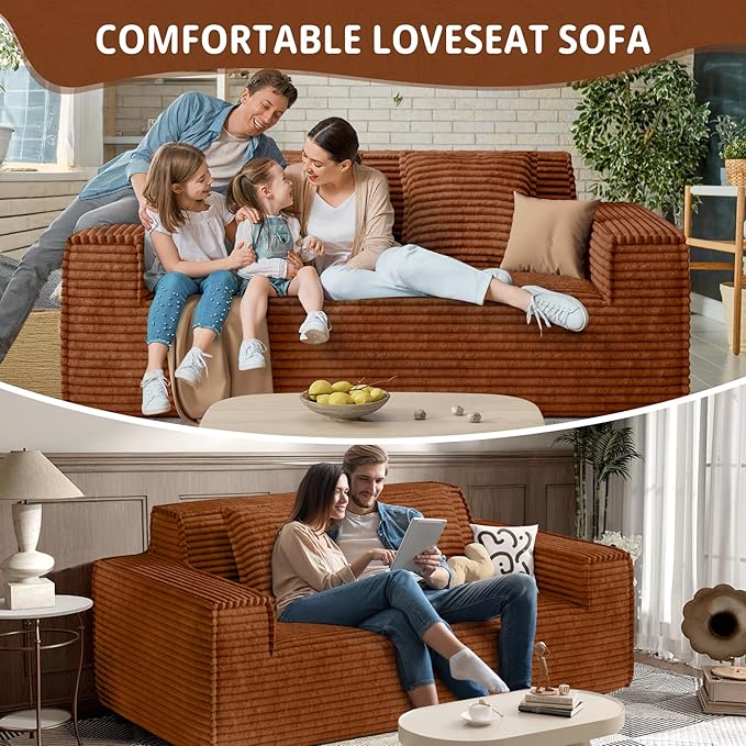 Luxanimarion 75'' Modern Loveseat Sofa, No Assembly Required Comfy Deep Seat Couches 1 pcs for Living Room, Bedroom, Apartment(Brown)