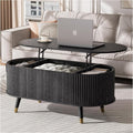 JOINICE 42.5" Oval Lift Top Coffee Table with Storage,Modern Black Center Table with Fluted Design, Solid Wood Legs & Hidden Compartment, Pop Up Coffee Table for Living Roomm