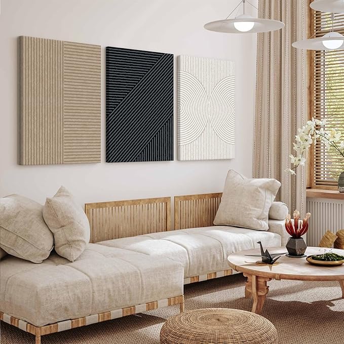 Modern Abstract Pictures Wall Art Boho Neutral Canvas Wall Art Minimalist Line Wall Decor Beige Black Brown Artwork Abstract Modern Painting Prints for Living Room Bedroom 16x24x3 Inch Wrapped Canvas