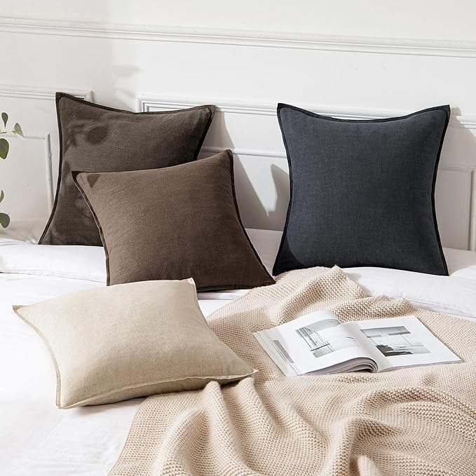 MIULEE Decorative Linen Pillow Covers 18x18 Inch CoffeeBoho Farmhouse Neutral Winter Couch Throw Pillows for Bed Pack of 2 Accent Modern Pillowcase Sofa Livingroom Home Decor
