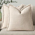 decorUhome Decorative Linen Fringe Throw Pillow Covers 18x18 Set of 2, Cozy Boho Farmhouse Cushion Cover with Tassels Soft Accent Pillowcase for Couch Sofa Bed Living Room, Ecru