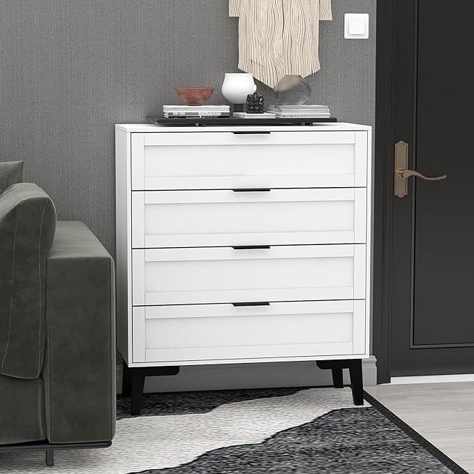 TaoHFE White 4 Drawer Dresser for Bedroom,Wood Lingerie Chest of Drawers for Bedroom,Modern 36inch Tall White Dresser for Bedrooms Living Room, Entryway, Cloakroom