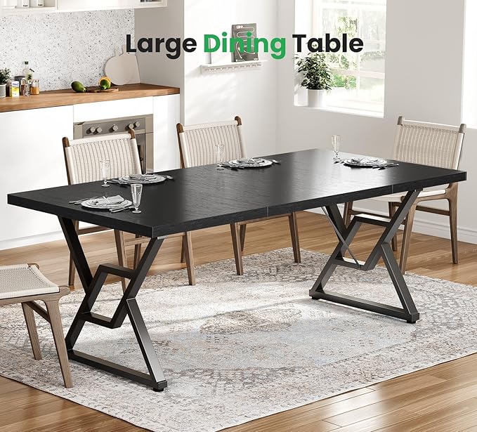 OHOHOLIVE 70.8" Large Executive Desk - Computer Office Desk Workstation, Modern Business Writing Table with Sturdy Metal Legs for Home Office (Black/Black)