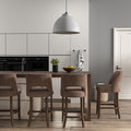 VKNOW Bar Stools Set of 4,Upholstered Counter Height Bar Stools,Modern Counter Stools with Wood Legs for Kitchen Island Dining Room Bar, Brown
