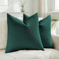 HAUSSY Teal Throw Pillow Covers 18x18 Inch Set of 2,Boho Decorative Faux Linen Throw Pillows Cozy Farmhouse Accent Cushion Covers,Home Decor for Couch Sofa Bed Living Room