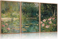 FWIEXA Monet Framed Canvas Wall Art Set, Impressionist Floral Garden Wall Decor, 3 Piece Claude Monet Botanical Artwork, 16x24 Inches Nature Landscape Prints for Living Room, Bedroom