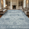 Homemate Washable Rug 9x12 Area Rugs - Vintage Faux Wool Rugs for Living Room Bedroom Dining Room - Non Slip Foldable Carpet Indoor Area Rug for Home Decor（9'x12', Blue