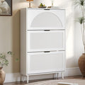 BORNOON Shoe Cabinet for Entryway with 3 Flip Drawers, Slim Wooden Shoe Storage Organizer with Modern Fluted Pannel，Freestanding Narrow Hidden Shoe Rack for Hallway, Foyer, Living Room