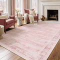 Pink Rug for Living Room 6x9, Aesthetic Distressed Area Rugs for Bedroom Girls Non Slip, Washable Low Pile Thin Carpet Rugs for Nursery Kids Baby Room Dorm, Playroom Rug Dining Room