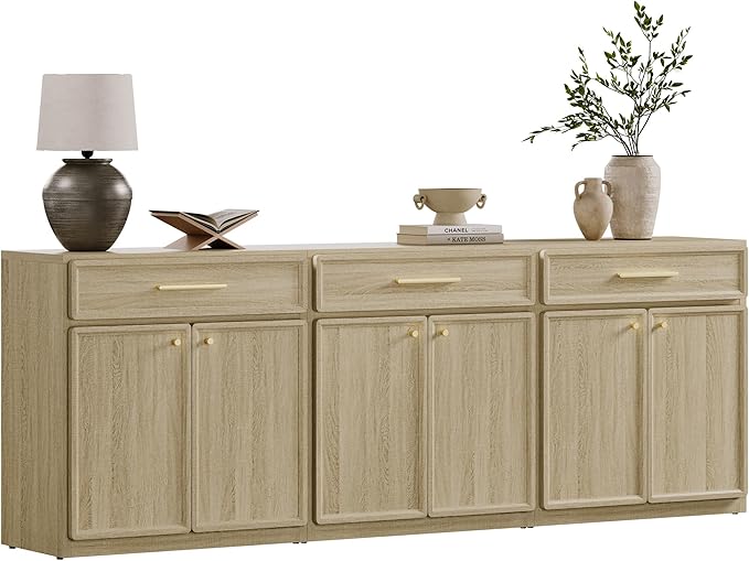 SICOTAS Buffet Cabinet with Storage Tall Modern Console Storage Cabinet with Doors and Shelves 90" Long Wooden Sideboard Credenza Buffet Table Coffee Bar for Living Room Kitchen Dining Room Entryway