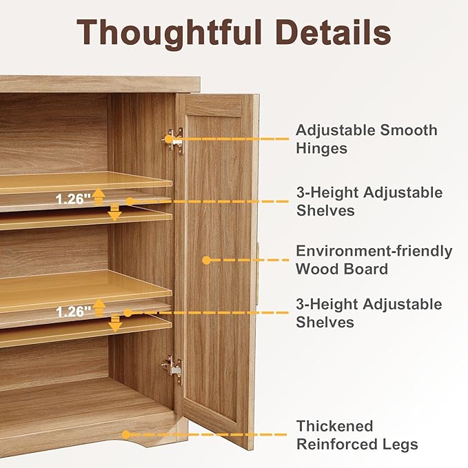 Memobarco Fluted Buffet Cabinet with Storage Accent Sideboard,Modern Credenza with 2 Doors & Adjustable Shelves,Wood Coffee Bar Table Console for Dining Room Kitchen Living Room Entryway,Natural Oak