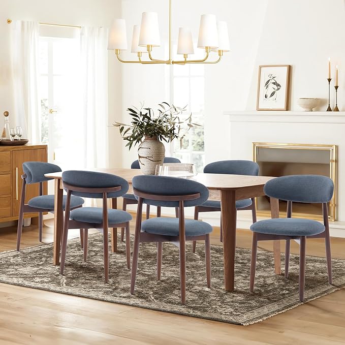 COLAMY Wooden Dining Chairs Set of 2, Modern Fabric Upholstered Dining Room Chair, Farmhouse Kitchen Side Chairs with Foot Pegs, Blue