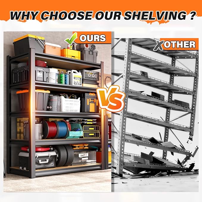 2 Pack Storage Shelves Garage Shelving,Adjustable Garage Shelves,Heavy Duty Metal Shelving, Wood Utility Steel Shelf, Shelving Units and Storage Rack fo Kitchen 35.4 Hx33.5 Wx15.7 D