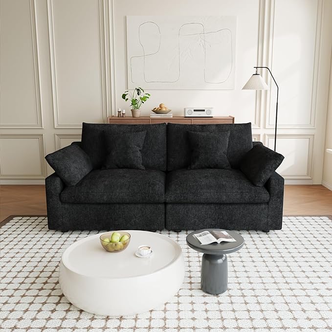 Modular Sectional Sofa Cloud Couch, 82.68" Loveseat with Pillows, Modern Minimalist Deep Seat Sofa Couches for Apartment Small Space, Sofa Covers Washable&Removable, Black
