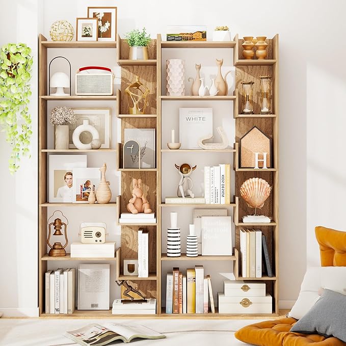 Tangkula 6-Tier Bookshelf, 64”H Tall Open Bookcase with Anti-Tip Kits, Home Office Free-Standing Wood Room Divider Display Book Shelf, Modern 11-Shelf Storage Rack for Study, Living Room (1, Natural)