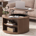 JOINICE 31.5" Round Lift Top Coffee Table, Mid Century Modern Walnut Center Table with Hidden Storage, Fluted Drum Wood Design for Small Living Room & Apartment