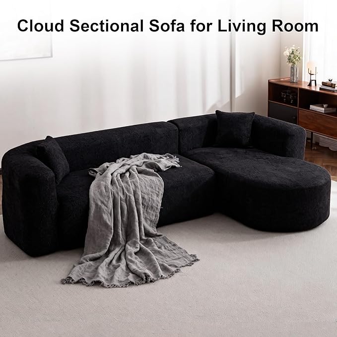 109.4" Sectional Couch with L-Shaped Chaise, Boneless Modular Sectional Sofa, Soft Chenille Sofa with Deep Seat for Living Room, No Assembly (Right-Facing Chaise, Black) | Breaathable Material