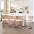 Zesthouse Natural Rattan Counter Stools Set of 4, 26'' Mid Century Modern Counter Height Barstools with Solid Wood Back & Cane Mesh, Upholstered White Boucle Bar Stools for Kitchen Island, Chrome Base