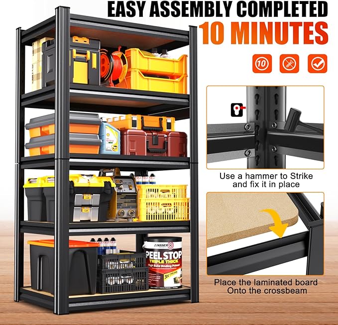 3 Pack Garage Shelving Heavy Duty 5-Tier Storage Shelves, Adjustable Shelving Unit, Utility Garage Organizer Shelf for Basement, Pantry, Kitchen, Warehouse, Supermarket, 12" Dx28 Wx71.2 H