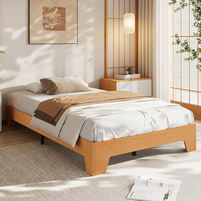 GarveeHome Twin XL Size Platform Bed Frame, Minimalist Wood Bed Frame No Headboard Needed, Sturdy Low Profile Bed with Natural Wood Grain, Noise-Free & Easy Assembly