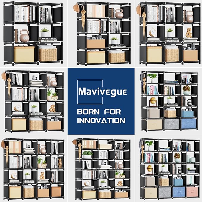 Mavivegue Book Shelf, 12 Cube Storage Organizer, DIY Bookcase, Metal Cube Bookshelf, Cubbies Closet Storage Organizer Shelves for Bedroom,Living Room,Home,Office