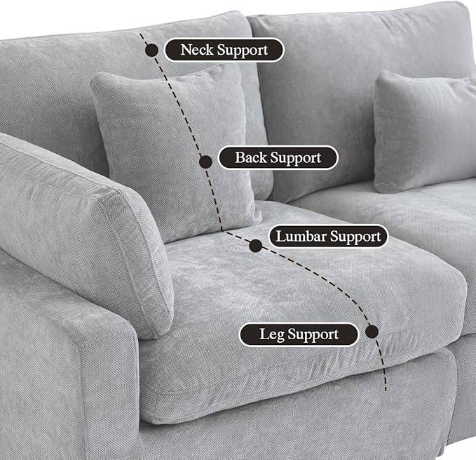 Cloud Sectional Couches for Living Room, L Shaped Sofa with Chaise Ottoman, Modular Couch Deep Seat, Grey Sofa Covers Washable&Removable