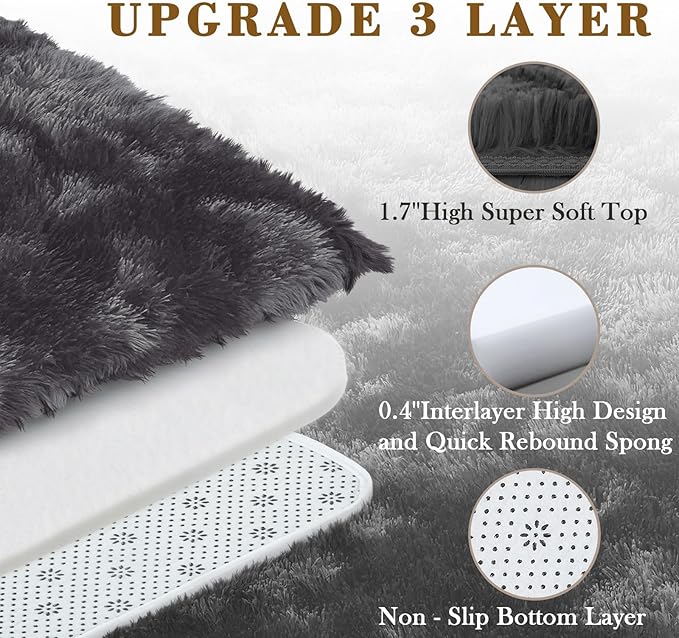 Area Rugs 10x14 Living Room, Shaggy Carpet Soft Plush Furry Bedside Rug Large Area Rugs for Bedroom Kids Girls Boys Home Decor Anti Slip(10 x 14, Dark Grey Tie-Dyed)