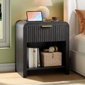 Decofy Fluted Nightstand with Charging Station, Modern Bedroom Side Table with Gold Handles, Curved Profile Design, End Table Wood Organizer for Bedroom, Open Shelf & 1 Drawers (1 Pack, Dark Walnut)