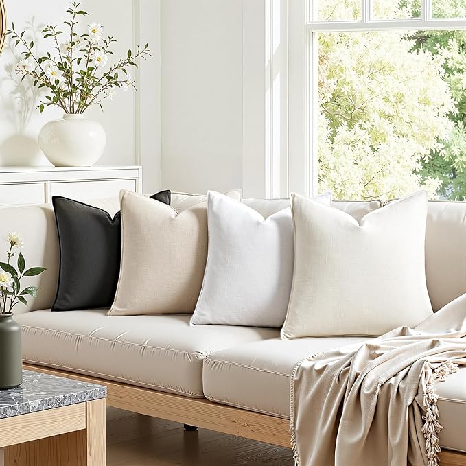 Neutral Grey Linen Pillow Covers Pack of 4 Decorative Natural Solid Throw Pillow Covers Soft Accent Boho Farmhouse Couch Pillowcases Modern Home Decors for Living Room Bed Sofa 20x20 Inch